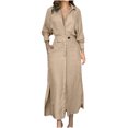 thumbnail image 1 of AherBiu Robe de Bureau Décontractée pour Femmes à Manches Longues, Col à Revers, Col en V, Froncée, Ligne A, Grande, avec Poches, 1 of 6