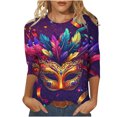 thumbnail image 1 of Penkiiy T-shirt Blouse à Manches 3/4 Col Rond Imprimé Mode Mardi Gras pour Femmes G Multicolore, 1 of 5