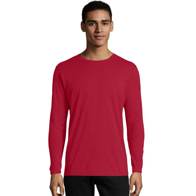Hanes T-Shirt en Coton à Manches Longues pour Hommes Perfect-T Lot de 2, L, Rouge Profond