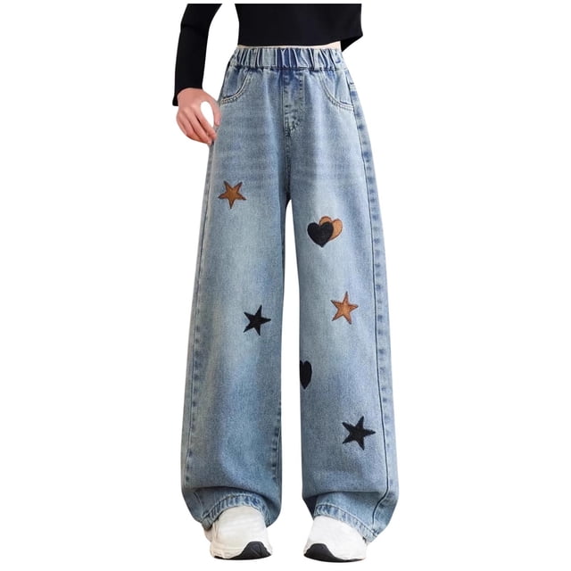 Girls' Straight Wide Leg Jeans | Comfy Stretch Denim Pants for Ages 5-15
