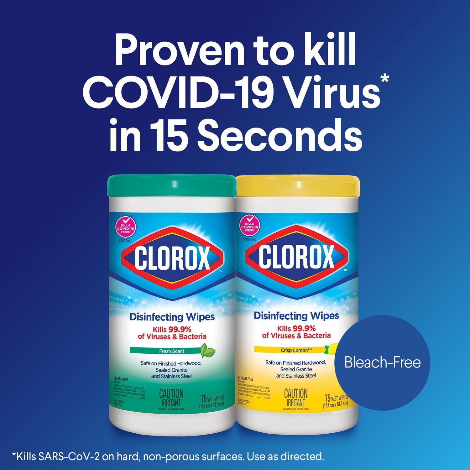 Clorox® Lingettes Désinfectantes, 75 Lingettes, Lot de 3, 2 Citron et 1 Parfum Frais