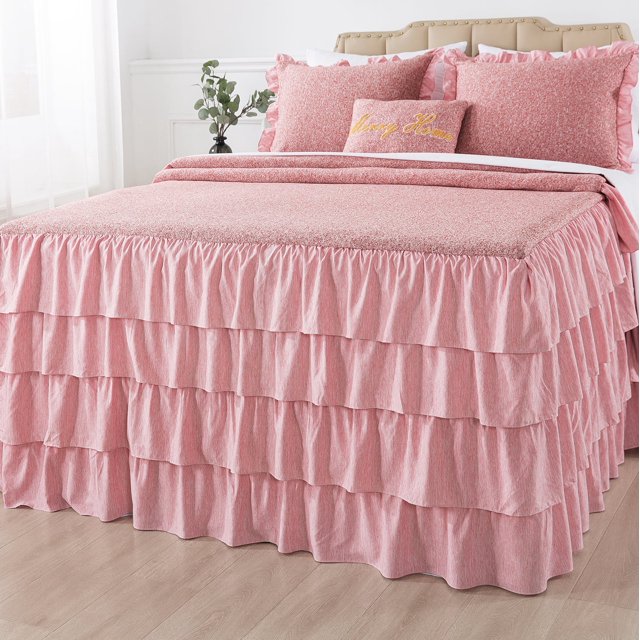 JML Ensemble de Couvre-Lit à Jupe à Volants 4 Pcs, Ensemble de Courtepointe Doux à Retombée de 30 Pouces, Grand Lit, Rouge
