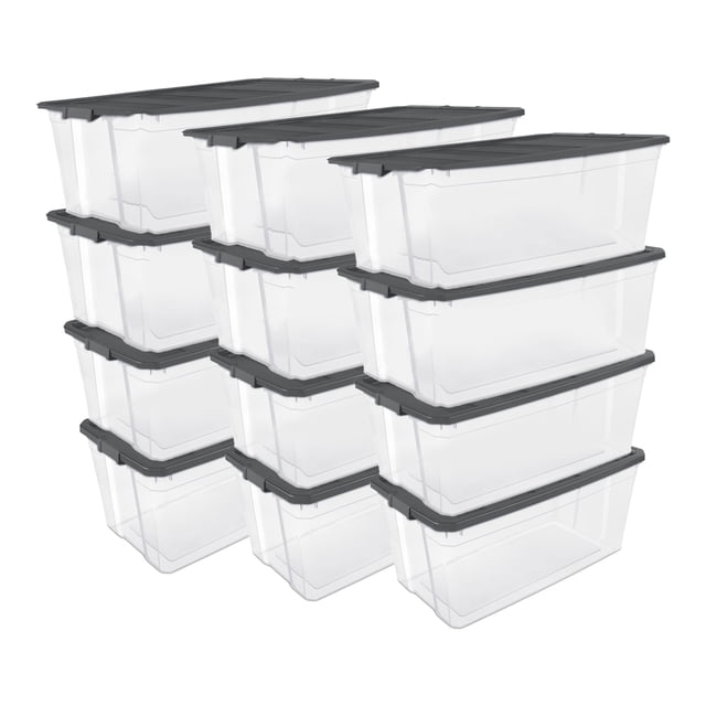 Sterilite Boîte de Rangement Transparente Empilable à Loquet de 200 Pintes, Lot de 12