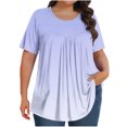 thumbnail image 1 of Plebaso Hauts pour Femmes Grande Taille Manches Courtes Blouses Plissées Décontractées Col Rond Été Tuniques Amples, 1 of 6
