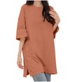 thumbnail image 1 of Timegard Hauts pour Femmes Manches Courtes Col Rond T-Shirts Fendus sur le Côté Couleur Unie Décontracté Ample, 1 of 4