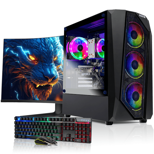 Tour de PC de Jeu Préassemblée - Processeur Intel Core i7 32 Go RAM 1 To SSD GeForce RTX 5050 8 Go GDDR6 - Moniteur de Jeu 24 Pouces Pouces - Windows 11 Pro - AQVIN AQ30
