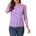 thumbnail image 1 of INSPIRE CHIC Blouses Décontractées pour Femmes à Col Rond en Dentelle Florale à Manches Longues en Chiffon Hauts S Violet, 1 of 6