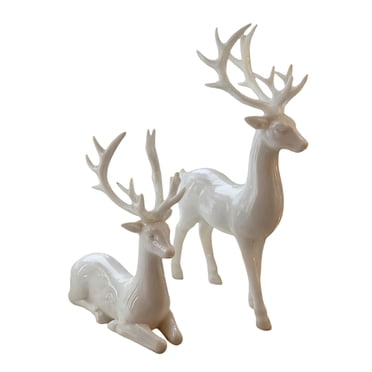 WMQPNNS Décoration de Noël Deux Rennes une Paire de Statues de Rennes en Métal Électroplaqué Brillant Cerf Non Décolorant pour Salon Chambre Bibliothèque et