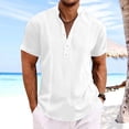 thumbnail image 2 of JIUKE Mens T-Shirts Cotton Linen Shirts Short Sleeve V Neck Buttons Stand Collared Top Summer Solid Color Tees, 2 of 6