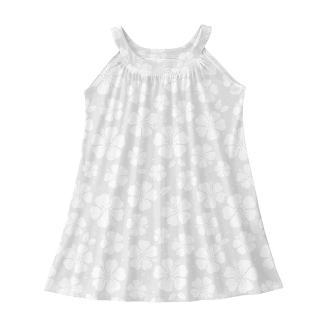 WEIYLL Robes pour Filles Plage Natation Couverture Sans Manches Imprimé Fleur de Palmier Volants Robe Blanche 5-6 Ans