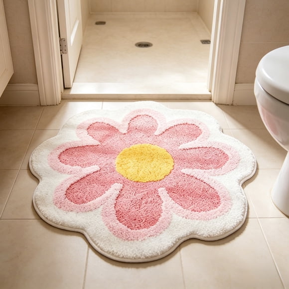 SSZMDLB Flower Shape Bathroom Floor Mat, Absorbent Antiskid Bath Rug, Soft Waterproof Decorative Mat for Bathroom, Shower Room, Kitchen, Polyester Blend Floor Mats