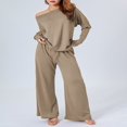 thumbnail image 2 of Off Shoulder Knit Tops and Wide Leg Pants Set for Ladies, 2 of 8