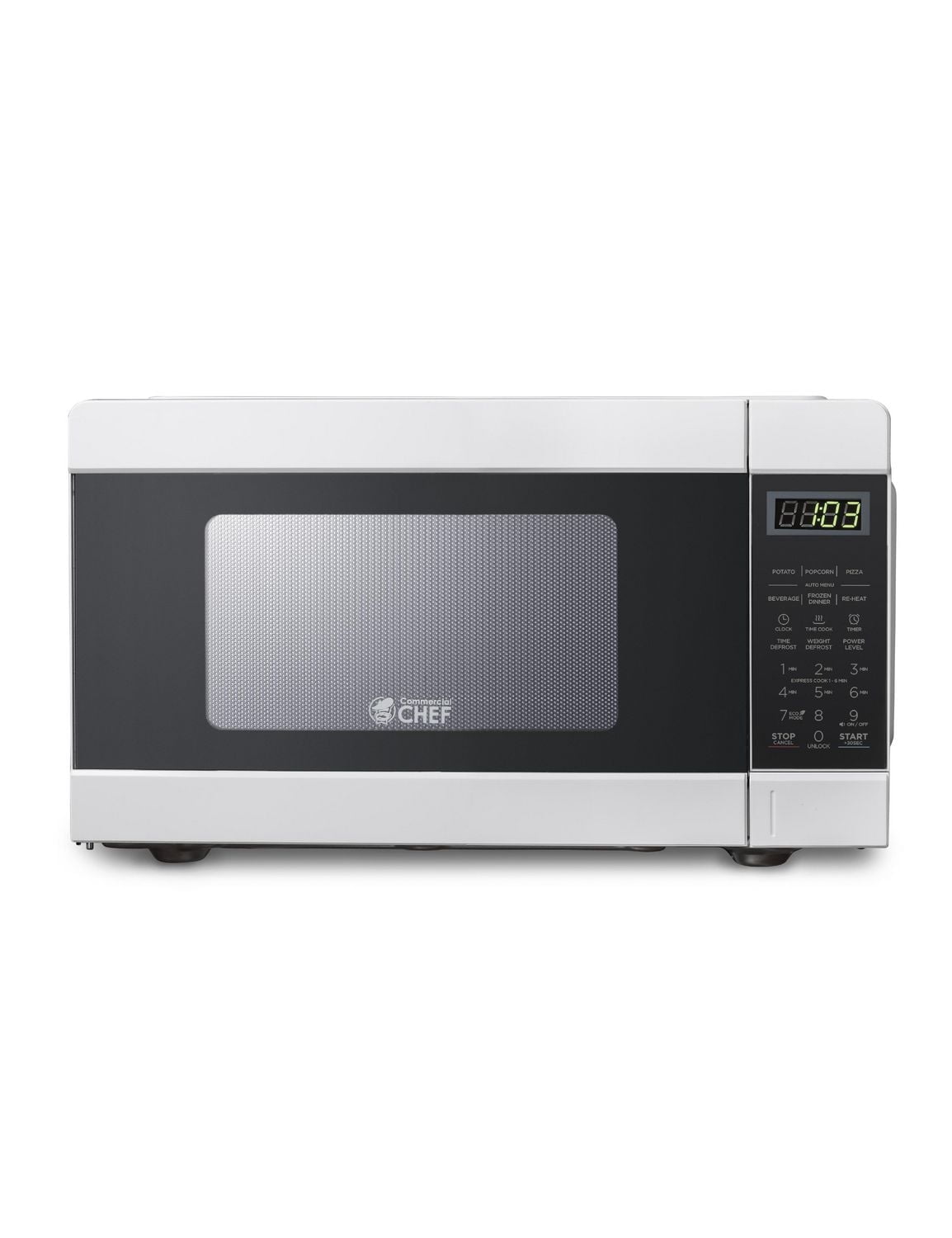 COMMERCIAL CHEF 0.9 Cu Ft Microwave with 10 Power Levels, Push Button and Child Lock, 900 Watt Microwave with Digital Controls, Countertop Microwave with Timer and Quick-Touch Menu, White