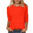 thumbnail image 1 of Pompotops T-shirt Uni pour Femme, Blouse Mi-Longue à Manches 3/4, Col Rond, Hauts Décontractés, Liquidation, 1 of 5