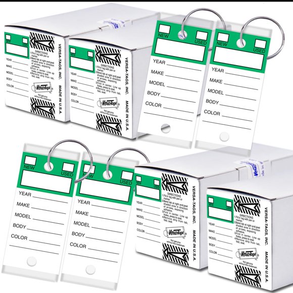 Versa-Tags 1000 Per Box Self-Protecting Paper Key Tags with Chrome-Plated Split Rings Perfect for Car Truck Or RV Dealers Top Stripe Green