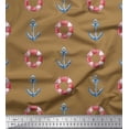 thumbnail image 1 of Soimoi Brown Poly Georgette Fabric Life Ring & Anchor Hook Nautical Print Fabric by the Yard 52 Inch Wide, 1 of 1