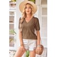 thumbnail image 3 of Arach&Cloz Women's V-Neck Short Sleeve Special Rib Knitted Pattern Casual Tops Sweater Spring Summer 2025, 3 of 6