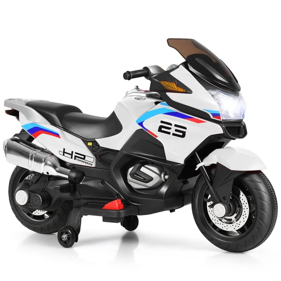 Gymax 12V Electric Kids Ride On Motorcycle w/ Training Wheels White