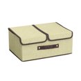thumbnail image 1 of Foldable Fabric Storage Cube With PU Leather Handles Decorative Lidded Linen Organizer For Home Textile Clothes And Accessories, 1 of 3