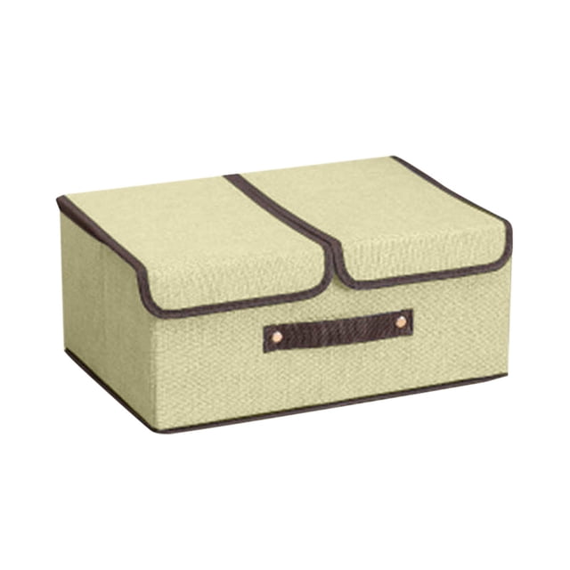 Foldable Fabric Storage Cube With PU Leather Handles Decorative Lidded Linen Organizer For Home Textile Clothes And Accessories