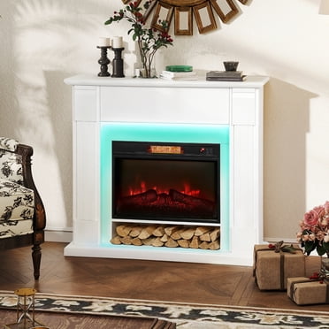 HOMCOM 41" Electric Fireplace with Mantel, 1400W Fireplace Heater, White