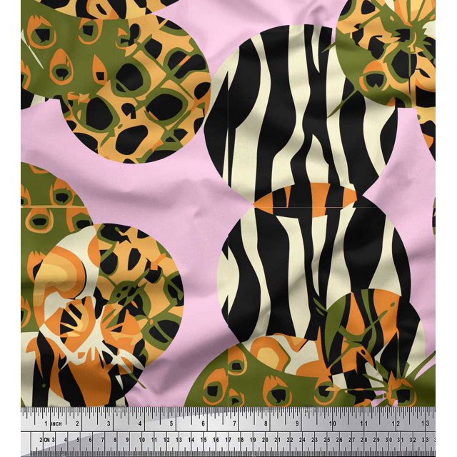 Soimoi Pink polyester Crepe Fabric Leopard & Wild Animal Skin Fabric Prints by Yard 42 Inch Wide