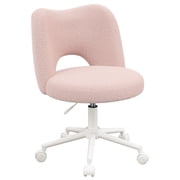 Exenoray Teddy Fleece Armless Office Chair, Wide Seat Adjustable Swivel Desk Chair with PU Wheels, Upholstered Vanity Task Chair for Bedroom, Study or Home Office ,Pink