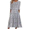 thumbnail image 1 of Robe à Manches Longues Femme Mode Manches Trois Quarts Col Rond Poche Imprimée Robe Longue pour Dames Robe d'Été à Manches Longues Robe d'Été Ample pour Femmes Robe Longue d'Été pour Femmes, 1 of 6