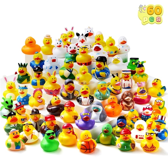 GRM 60 Pcs Rubber Ducks for Jeep, Mini Rubber Duckie Toys with Mesh Carry Bag for Kids Baby Bath Shower Toys, Birthday Gifts, Summer Beach Pool Activity, Party Favors