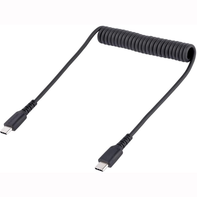 StarTech.com 20in (50cm) USB C Charging Cable, Coiled Heavy Duty Fast Charge & Sync USB-C Cable, USB 2.0 Type-C Cable, Rugged Aramid Fiber, Durable Male to Male USB Cable, Black (R2CCC-50C-USB-CABLE)