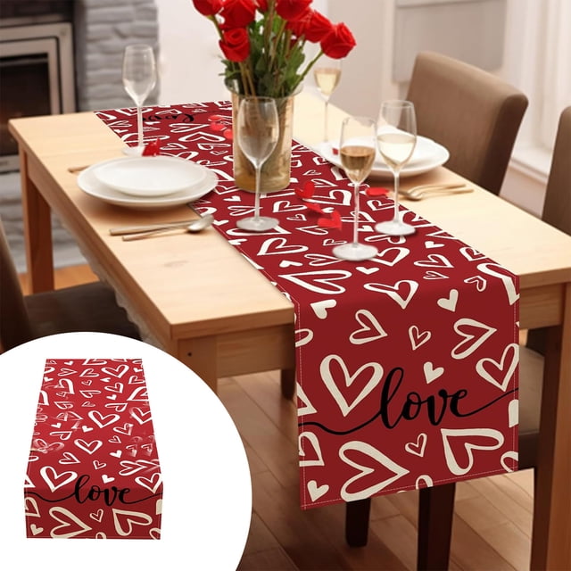 Boovnll Valentines Day Table Runner, 13x35" Valentine's Day Printing Table Runner, Valentines Table Runner for Holiday Kitchen Dining Table, Party Decor, Valentines Day Decorations