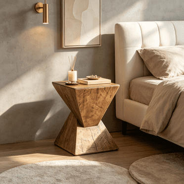 Homy Casa 18" Accent Table, Geometric Wood Grain End Table for Indoor Outdoor, No Assembly