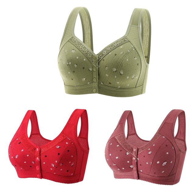 Timegard 3pc Plus Size Bras for Women Front Closure Button Full Support Bralette Comfort Seniors Bras