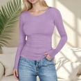 thumbnail image 2 of Hauts Ajustés Côtelés d'Automne - T-Shirt à Col Rond à Manches Longues Extensible, Décontracté, Basique pour Femmes, 2 of 7