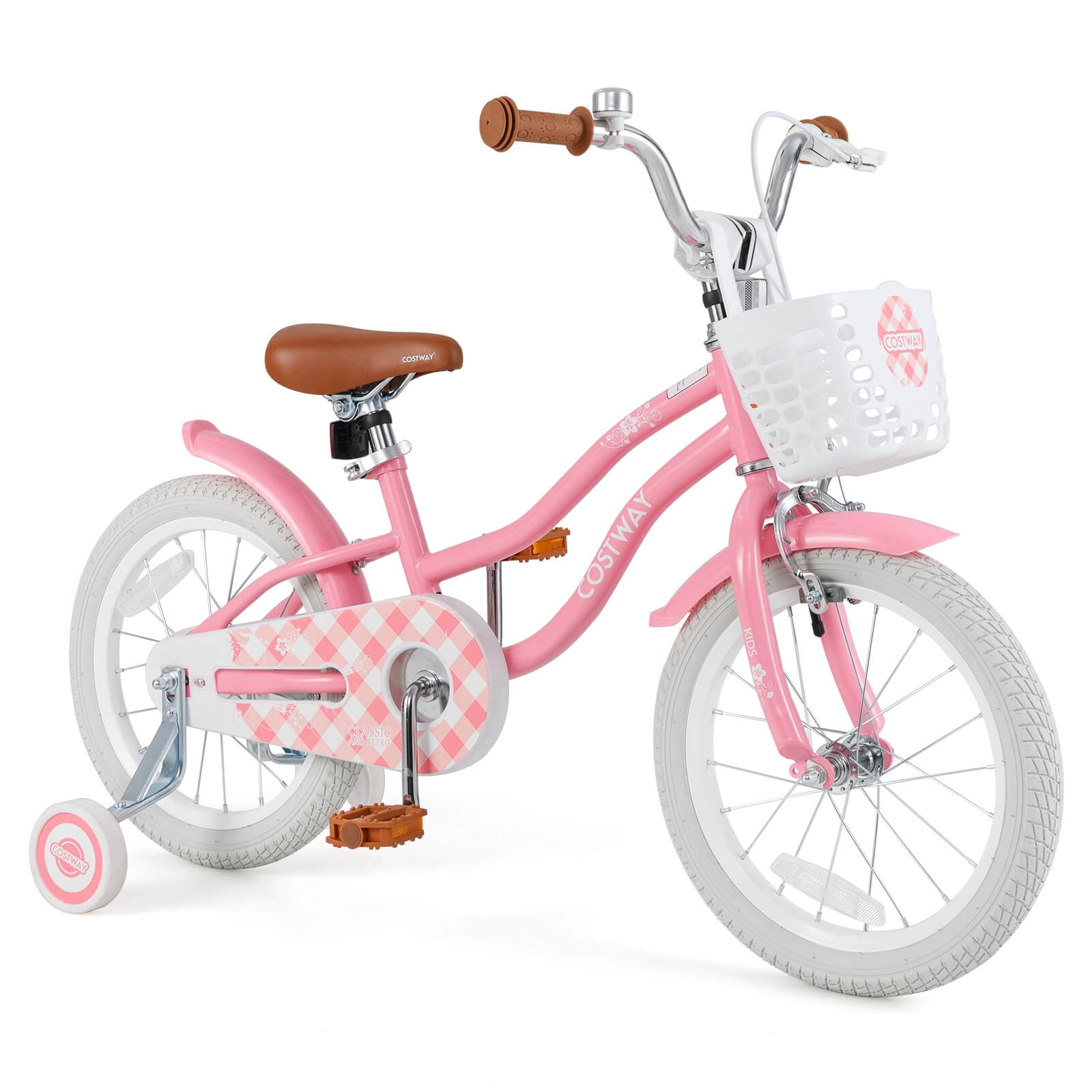 Costway 16" Kids Bike Toddler Adjustable Bicycle with Training Wheel for 4-7 Years Old Girl Pink