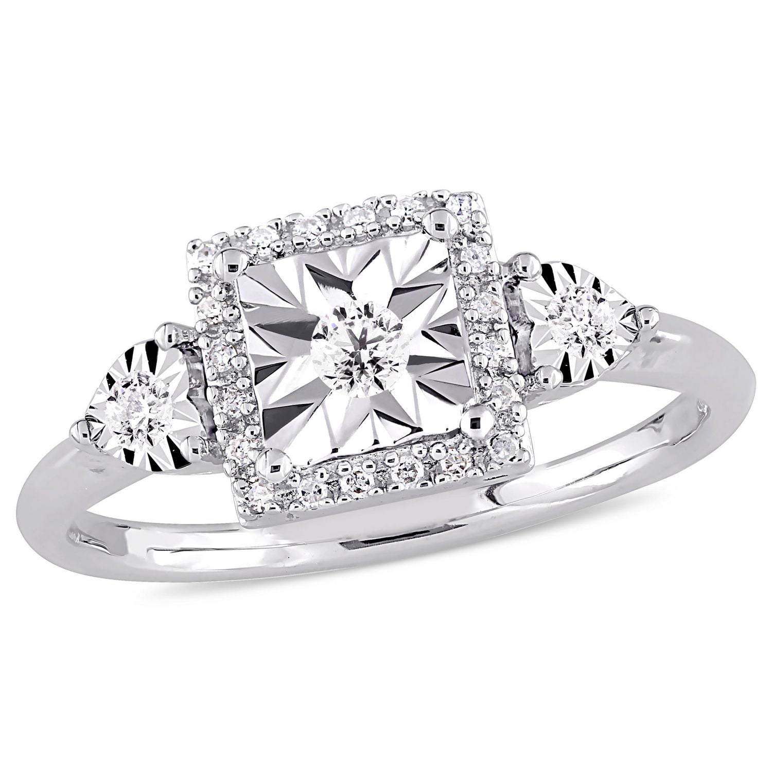 Bague de fiançailles trois-pierres de forme auréole Miabella avec diamants 1/6 CT poids total