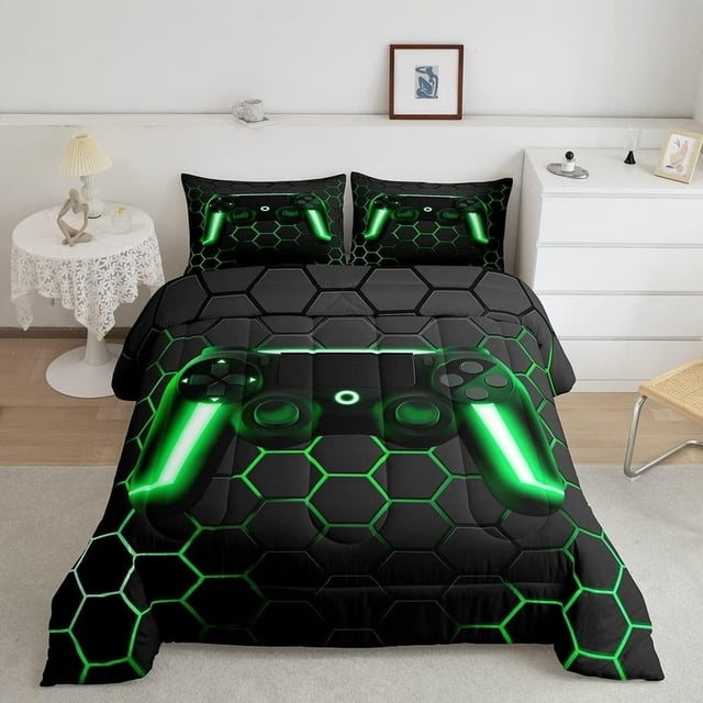 QUTETN Moderne Noir Bleu Joystick de Jeu Couettes et Duvets Grand Lit