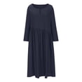 thumbnail image 3 of AherBiu Plus Size Dresses for Women Cotton Linen Long Sleeve Button Scoop Neck Ruched Loose Maxi Dress, 3 of 7