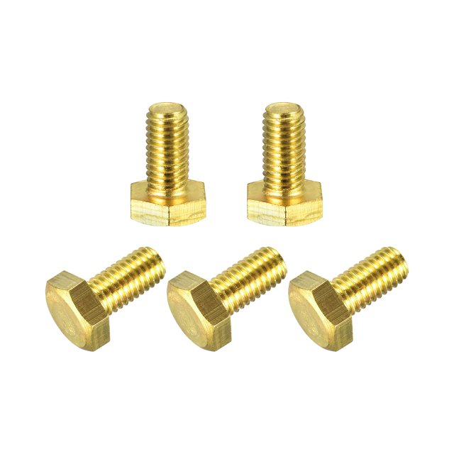 Unique Bargains Brass Hex Bolts, M8x16mm 5 Pack Fully Thread Grade 4.8 Machine Screws