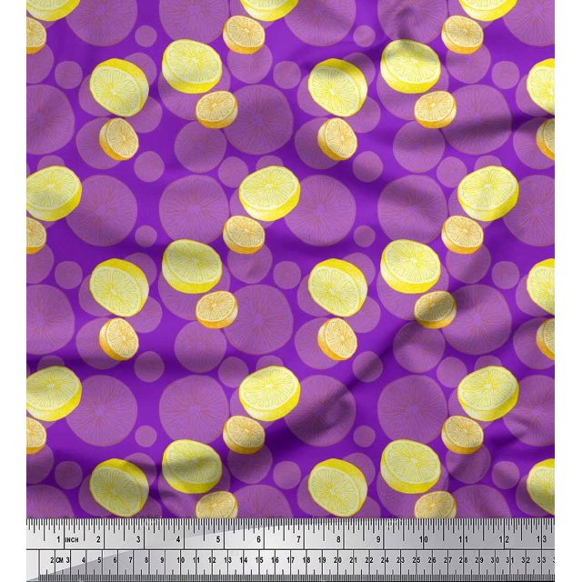 Soimoi Purple Viscose Chiffon Fabric Lemon Slice Vegetable Print Sewing Fabric Yard 42 Inch Wide