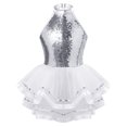thumbnail image 1 of Oyolan Robe Justaucorps de Danse de Ballet Métallisée à Paillettes Scintillantes pour Filles Enfants avec Jupes Tutu en Maille Robes de Performance Blanc 14, 1 of 7