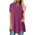 thumbnail image 1 of Pompotops Women Plus Size Button Solid Round Neck Short Sleeve Irregular T-shirt Blouse Tops, 1 of 5