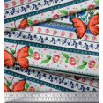 thumbnail image 3 of Soimoi Blue Satin Silk Fabric Floral & Insect Patchwork Printed Fabric 1 Yard 42 Inch Wide, 3 of 3