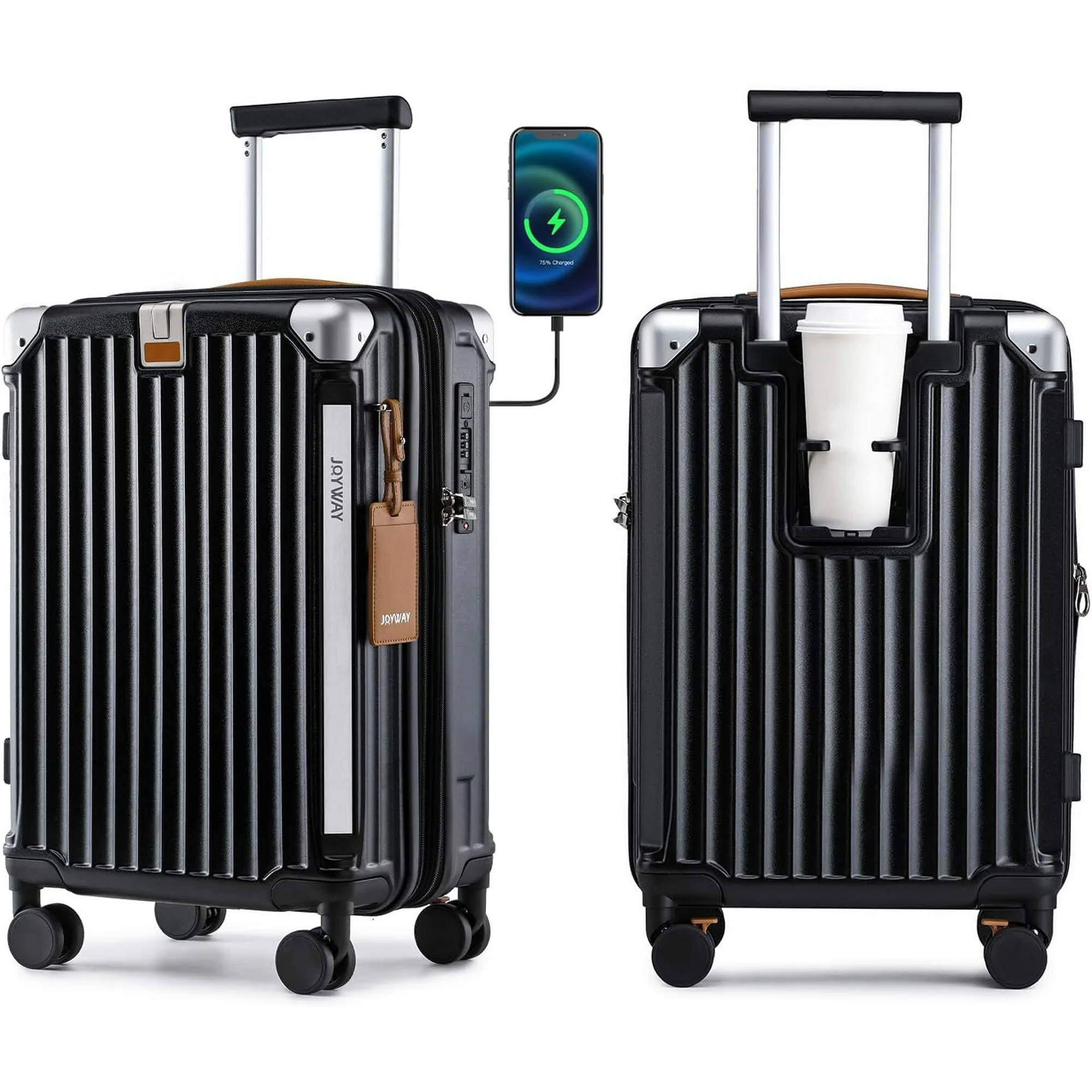 Refurbished Joyway TR-014 Expandable Hard 20 inch Carry-on Luggage Sets, Black