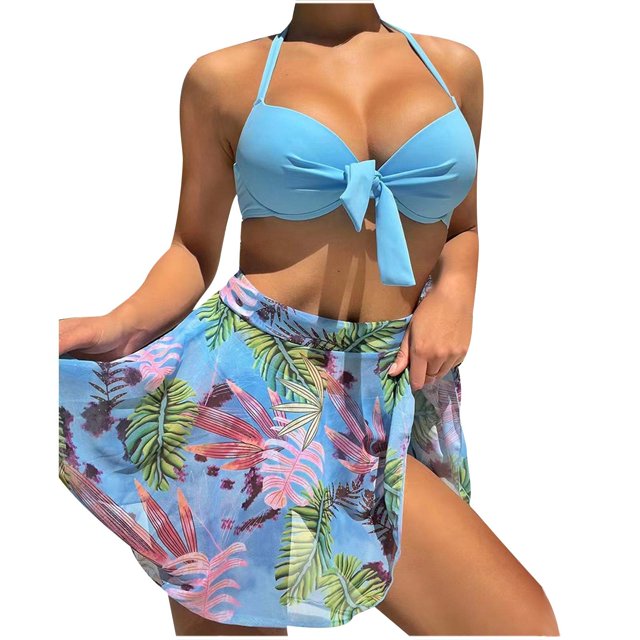 Birdeem Womens Printed High Waisted Split Swimsuit Three-Piece Swimsuit Set