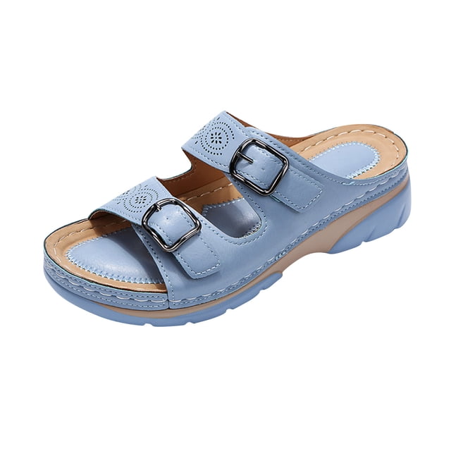 Womens Leisure Vacation Comfortable Belt Buckle Wedge Beach Sandals