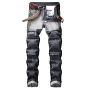 EGNMCR Jeans for Men, Men's Elastic Waist Loose Fit Denim Pants, Mens Pull On Jeans Men's High-end Stretch Nostalgic Frayed Slim-fit Jeans Men Pants