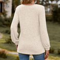 thumbnail image 4 of CEHVOM Women's Round Neck Stripe Matte Solid Color Button Splicing Long Sleeved T-shirt Top Clearance, 4 of 4