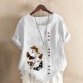 thumbnail image 1 of Pisexur Hauts pour Femmes en Coton et Lin Été Décontracté Imprimé Papillon Blouses Oversize Col Rond Tunique Ample Manches Courtes Hauts Chemises Grande Taille, 1 of 5