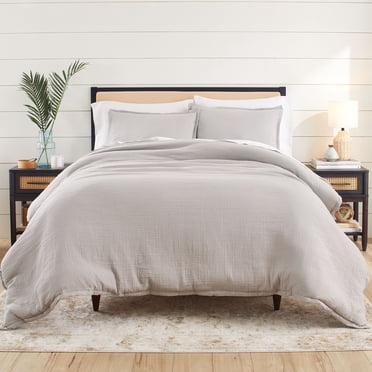 Better Homes & Gardens 3-Piece Soft Silver Crinkled Gauze Duvet Set, Adult Double/Queen